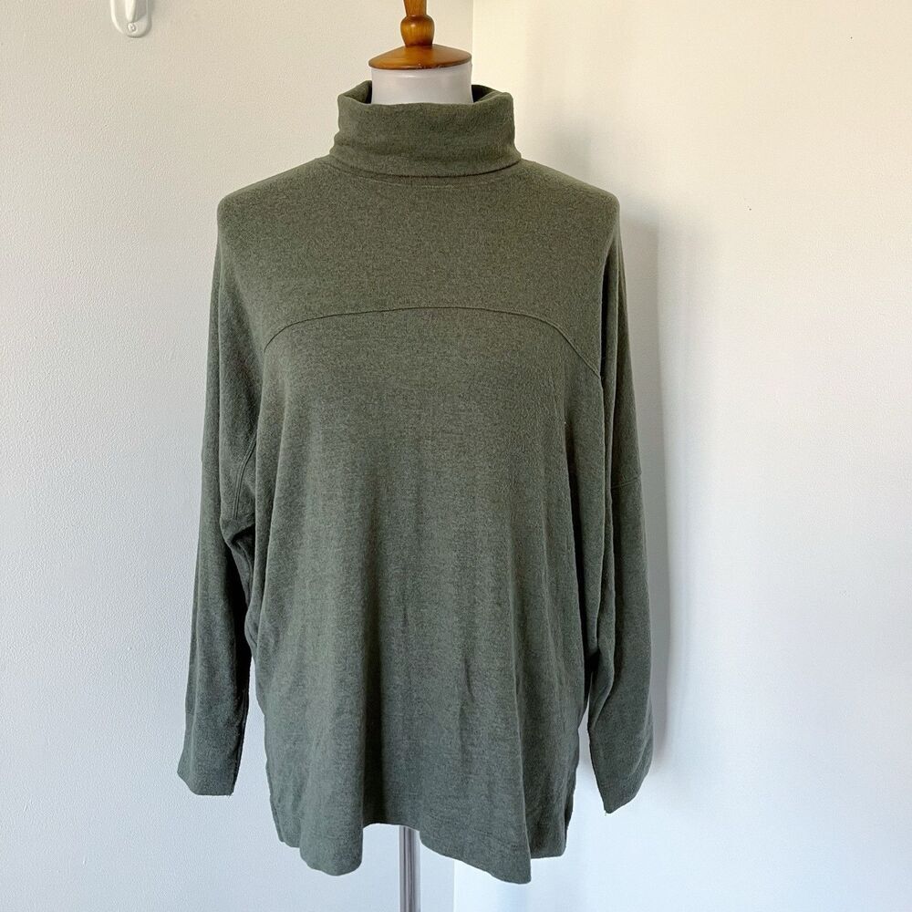 AERIE Olive Green Cozy Turtleneck Sweater Knit Small S Oversized Tunic Top